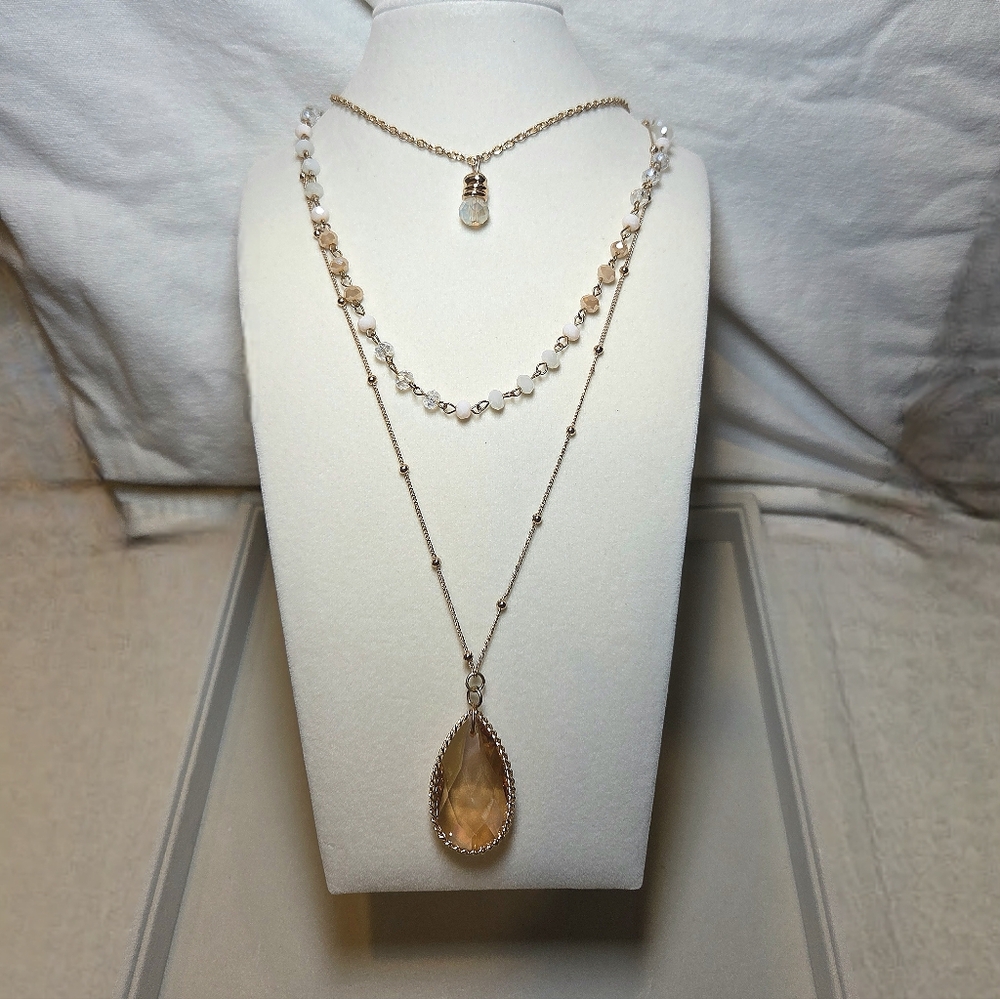 Gold Glass Crystal Beaded Necklace